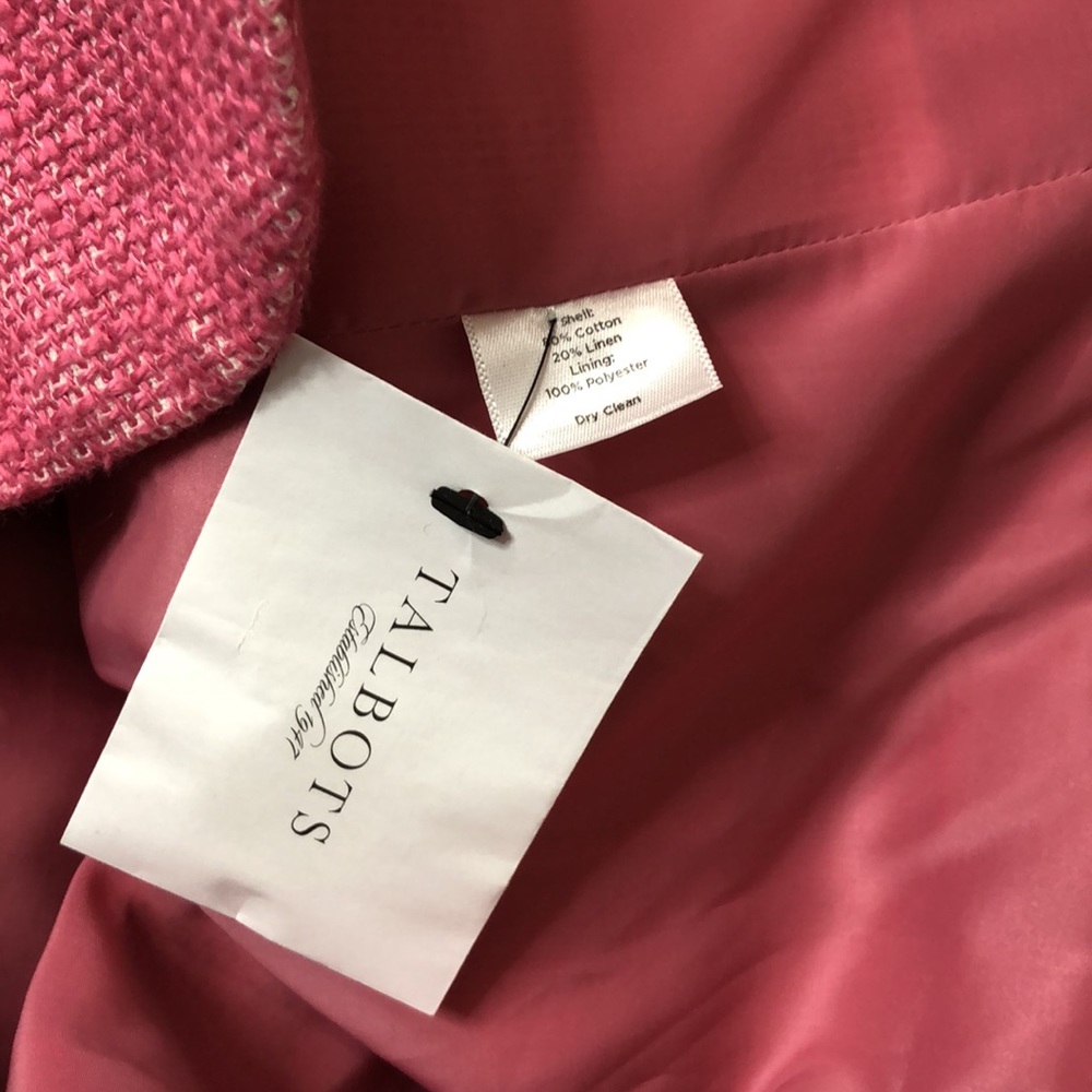NEW - TALBOTS Cotton/Linen Barbie Pink & White Tweed Button Front Blazer Size 14 - Picture 6 of 7